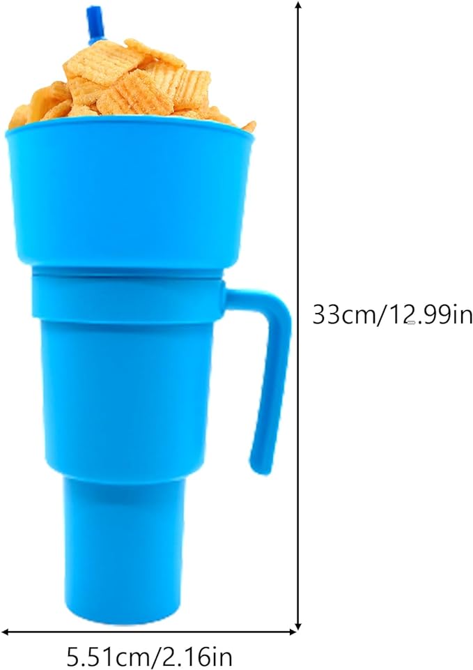 5 Pcs Stadium Tumbler With Snack Bowl, 2 In 1 Travel Cup With Snack Bowl, Cup Snack With Bowl On Top And Straw, Leak Proof Snack Cup And Bowl Combo 32oz Blue, Orange, Pink, Green, Yellow