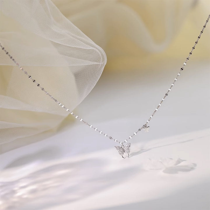 S925 Sterling Silver Butterfly Necklace For Women Minority Simple All-match High-grade Clavicle