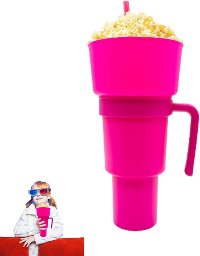 5 Pcs Stadium Tumbler With Snack Bowl, 2 In 1 Travel Cup With Snack Bowl, Cup Snack With Bowl On Top And Straw, Leak Proof Snack Cup And Bowl Combo 32oz Blue, Orange, Pink, Green, Yellow