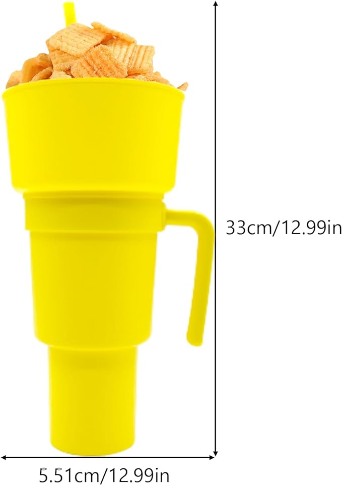 5 Pcs Stadium Tumbler With Snack Bowl, 2 In 1 Travel Cup With Snack Bowl, Cup Snack With Bowl On Top And Straw, Leak Proof Snack Cup And Bowl Combo 32oz Blue, Orange, Pink, Green, Yellow