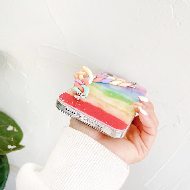 Rainbow Wristband For Mobile Phone Case Macaron Chain Female Soft Case