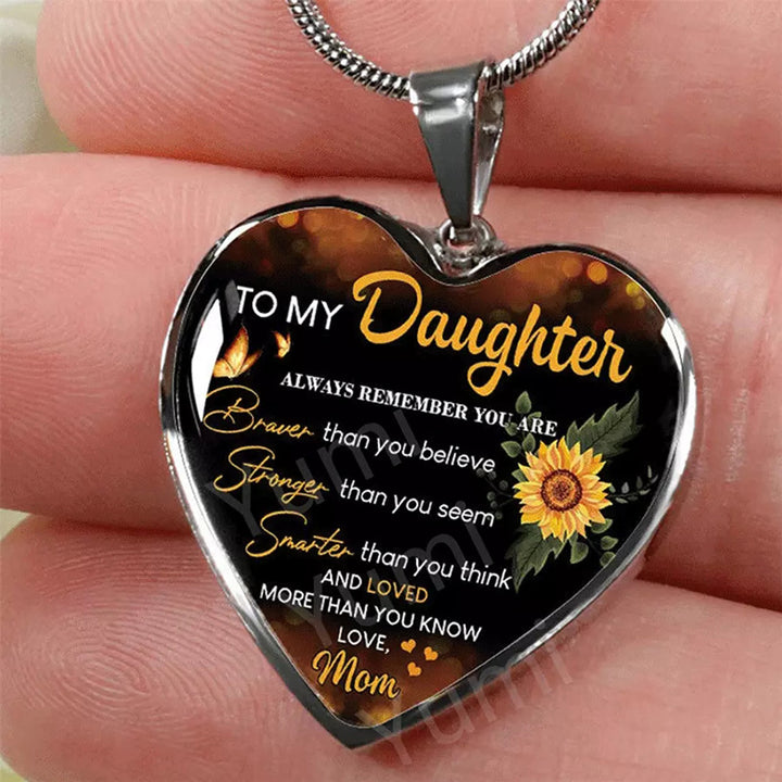 Sunflower To My Daughter Love Mom Heart Epoxy Necklace Inspirational Jewelry