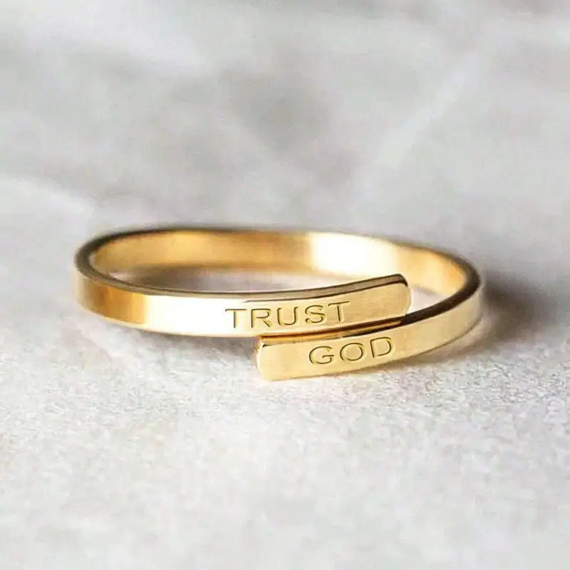 TRUST GOD Engraved Inspirational Stainless Steel Ring