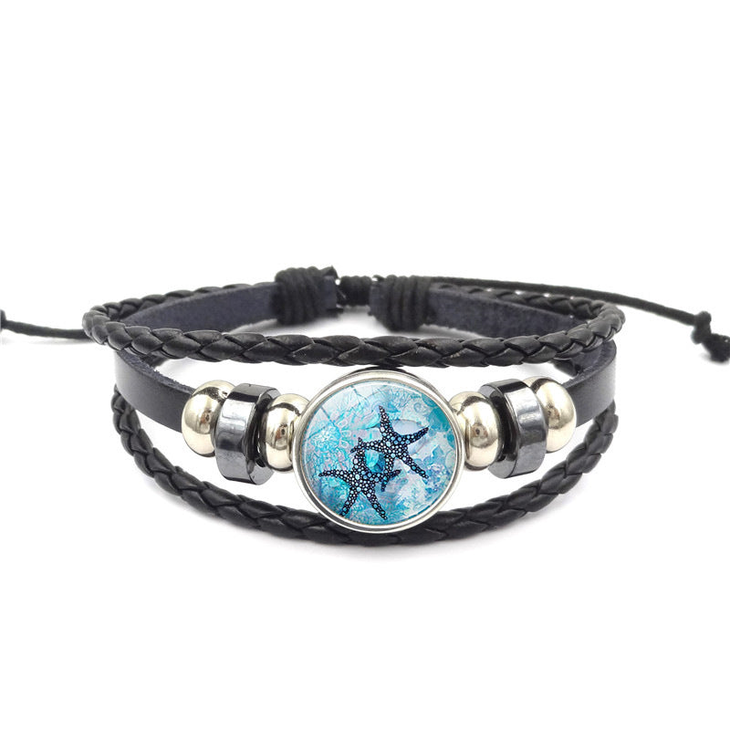 Marine Life Time Stone Bracelet Handmade Multi-layer Woven Leather Ornament