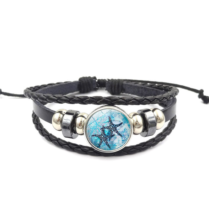 Marine Life Time Stone Bracelet Handmade Multi-layer Woven Leather Ornament