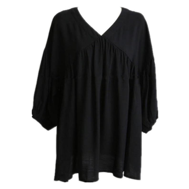 Chiffon Navy Wind Over The Knee Solid Color Cotton Shirt