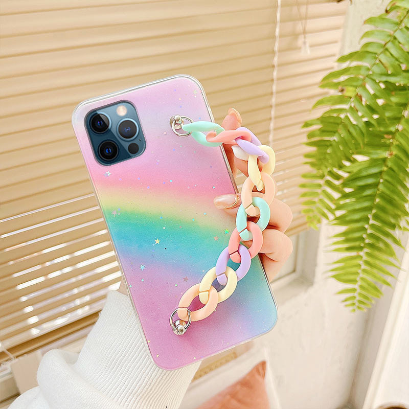 Rainbow Wristband For Mobile Phone Case Macaron Chain Female Soft Case