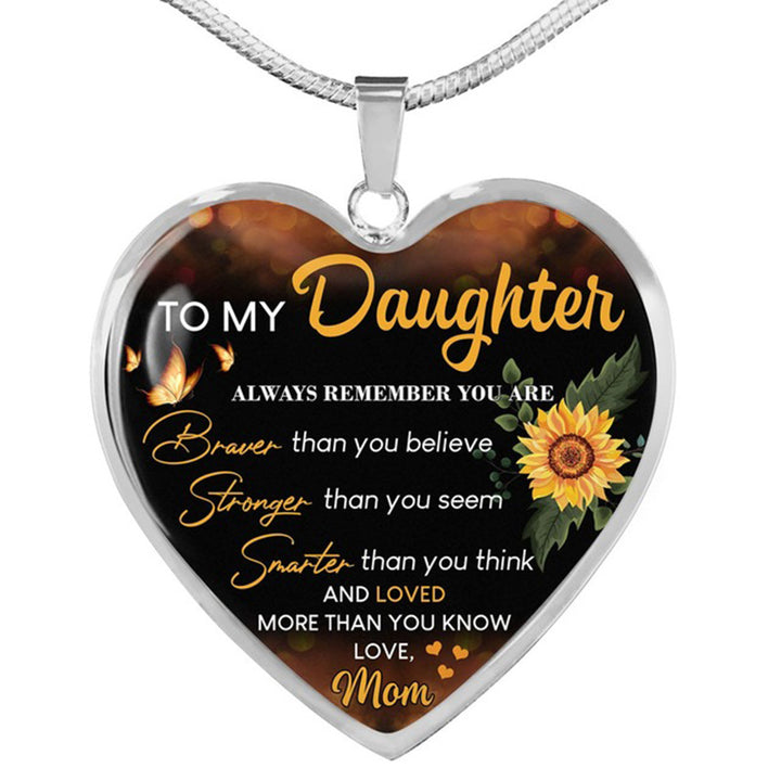 Sunflower To My Daughter Love Mom Heart Epoxy Necklace Inspirational Jewelry