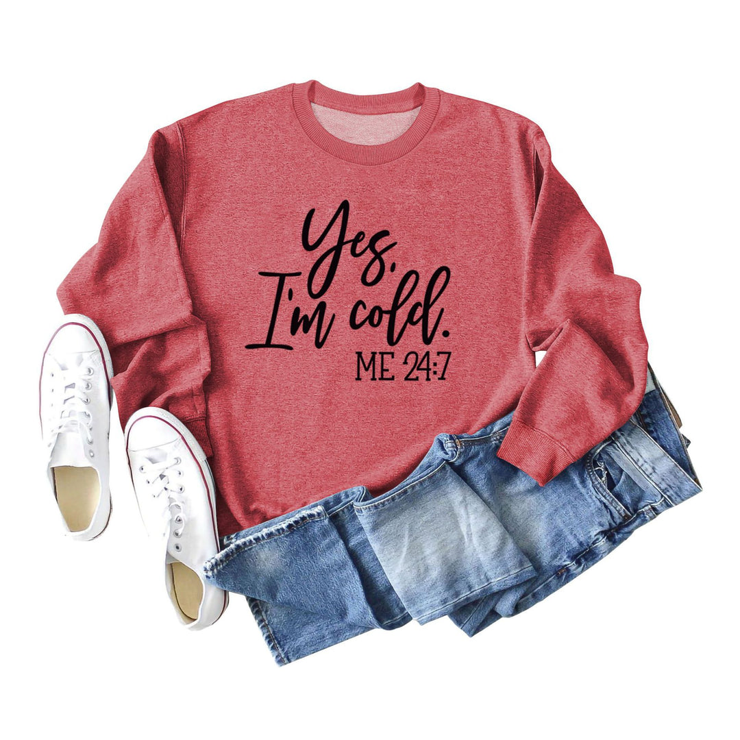 Letter Print Sweatshirt Crew Neck Cotton Women's Retro Fashion