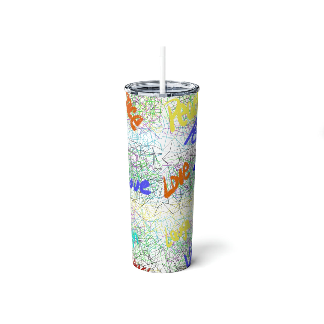 PEACE-LOVE-LAUGH-Skinny Steel Tumbler with Straw, 20oz