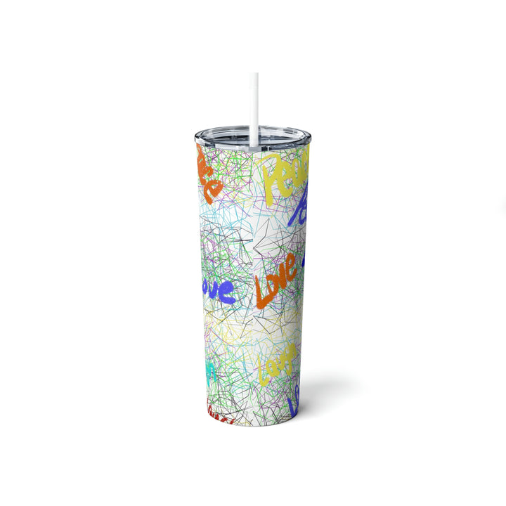 PEACE-LOVE-LAUGH-Skinny Steel Tumbler with Straw, 20oz