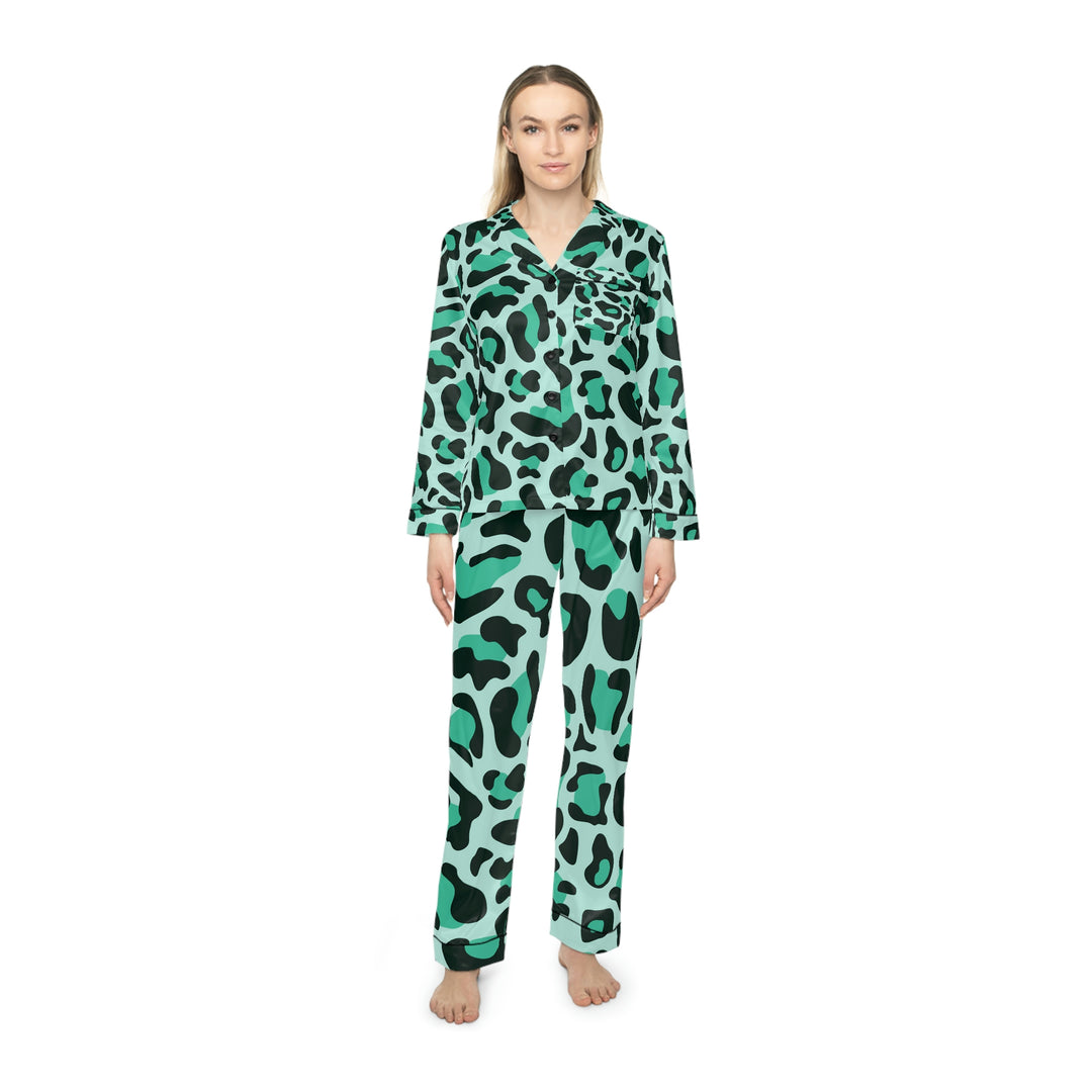 GREEN LEOPARD-Women's Satin Pajamas (AOP)