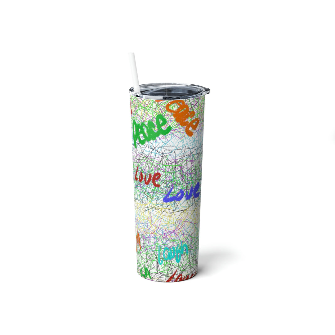 PEACE-LOVE-LAUGH-Skinny Steel Tumbler with Straw, 20oz
