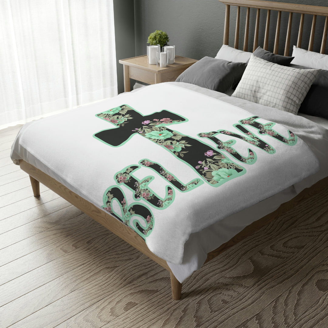 BELIEVE-Velveteen Minky Blanket (Two-sided print)