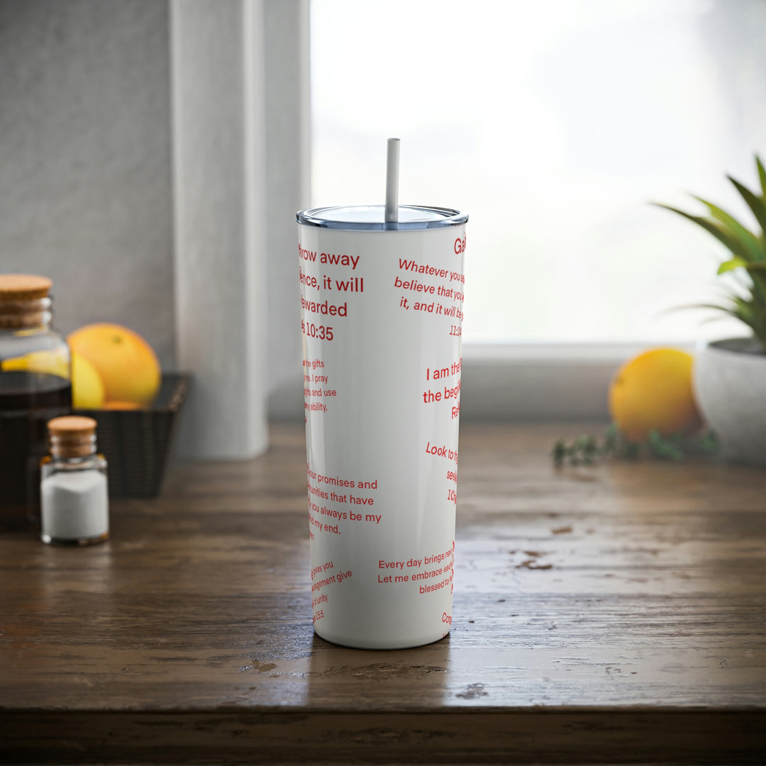 PRAYER-Skinny Steel Tumbler with Straw, 20oz