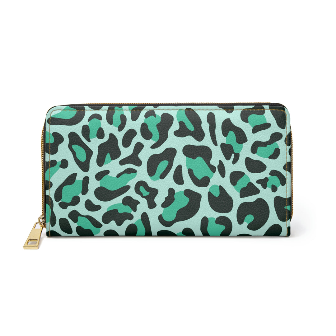 green-leaopard-Zipper Wallet