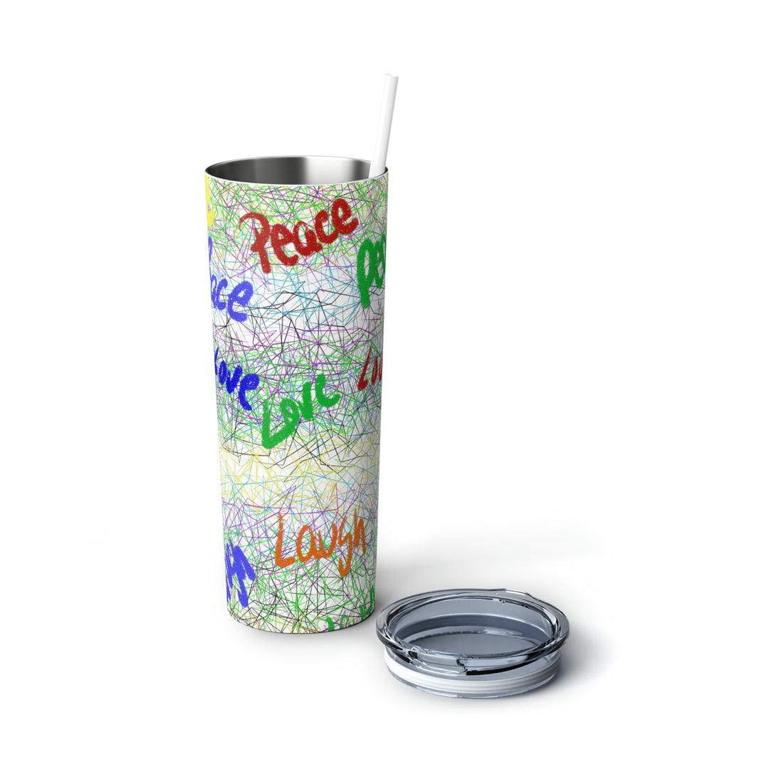 PEACE-LOVE-LAUGH-Skinny Steel Tumbler with Straw, 20oz