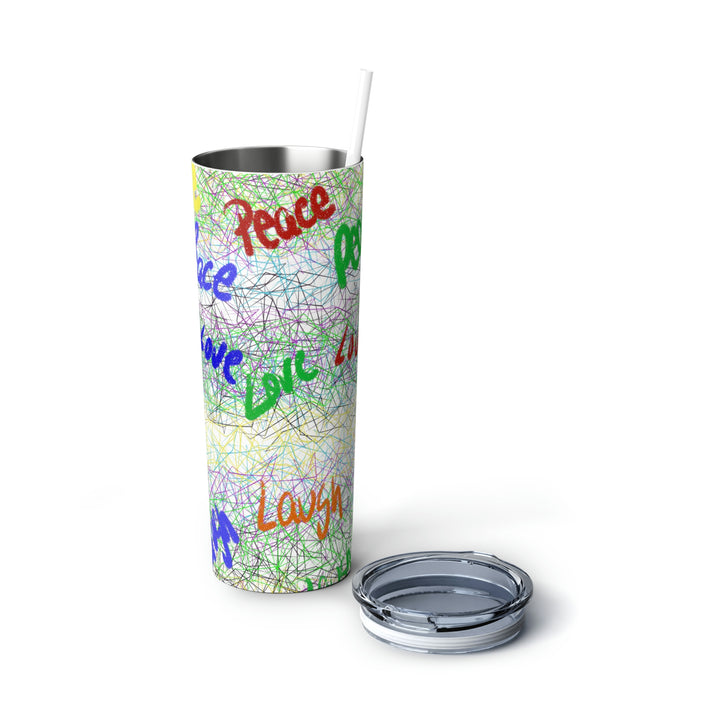 PEACE-LOVE-LAUGH-Skinny Steel Tumbler with Straw, 20oz